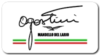Logo Agostini Mandello del Lario con strisce di colore italiano e motivo dell'aquila.