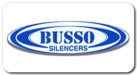Logo Busso Silencers con scritte blu e cornice ovale su sfondo bianco.