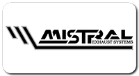 Logo Mistral Exhaust Systems con scritte nere e disegno stilizzato su sfondo bianco.