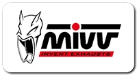 Logo di MIVV Invent Exhausts con scritte nere, accenti rossi e motivo a maschera stilizzato.