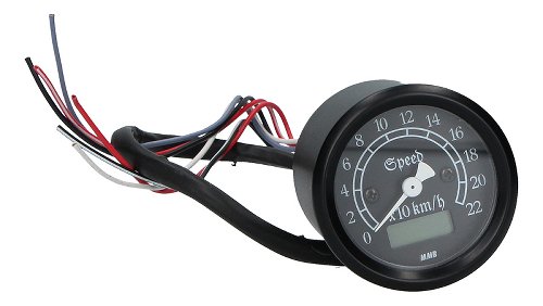 MMB Speedometer retro, 48mm electronic black-white 220km/h