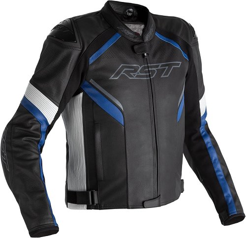 RST Sabre CE Leather Jacket - Black/White/Blue Size S