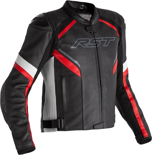 RST Sabre CE Leather Jacket - Black/White/Red Size S