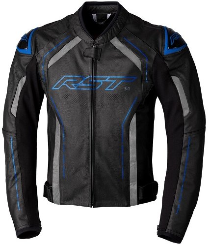 RST S1 CE Leather Jacket - Black/Grey/Neon Blue Size S