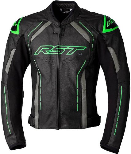 RST S1 CE Leather Jacket - Black/Grey/Neon Green Size S