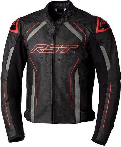 RST S1 CE Leather Jacket - Black/Grey/Red Size S