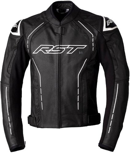 RST S1 CE Leather Jacket - Black/Black/White Size L