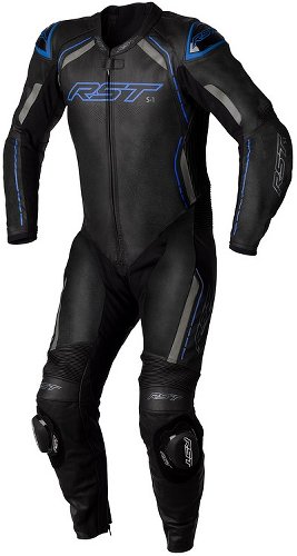 RST S1 CE Leather Suit - Black/Grey/Neon Blue Size S