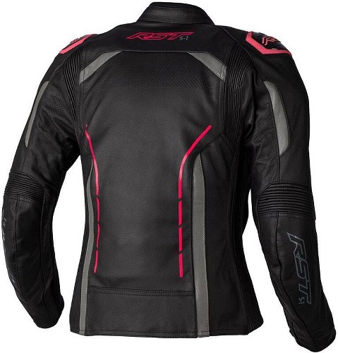 RST Ladies S1 CE Leather Jacket - Black/Neon Pink Size XL