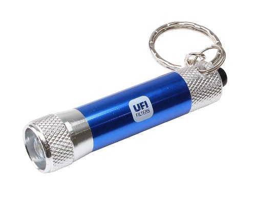 UFI Schlüsselanhänger inkl. LED Taschenlampe, blau metallic