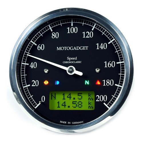 motogadget Chronoclassic speedo, grünes LCD, polierter Ring