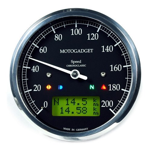 motogadget Chronoclassic speedo, green LCD, black ring