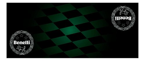 Benelli tapis moto,drapeau à damier, noir/vert, 190 x 80 cm