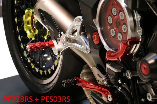 CNC Racing Pedane regolabili, pieghevoli, argento-rosso - MV