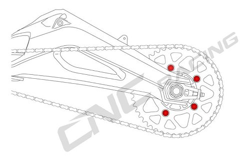 CNC Racing Rear sprocket/-flange nuts, M10x1.25, 5 pcs., red