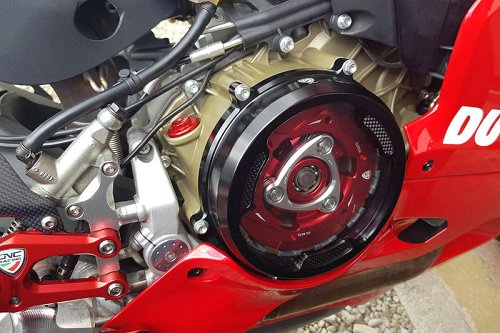 CNC Racing Clear oil bath clutch cover, CARBON, red - Ducati