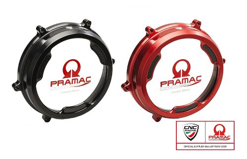 CNC Racing Clear oil bath clutch cover, PRAMAC, CARBON, red