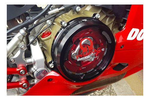 CNC Racing Clear oil bath clutch cover, PRAMAC, CARBON, red