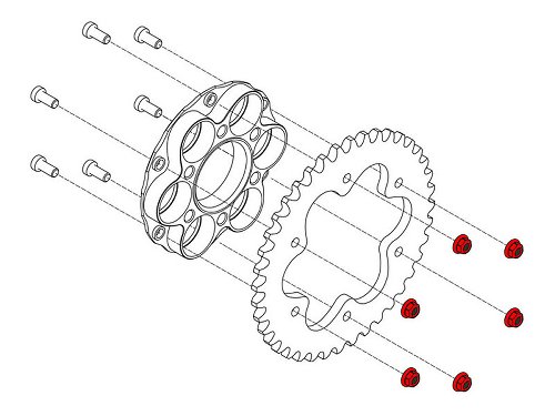CNC Racing Dadi corona per gruppo corona, M8x1.25, 6 pz.,