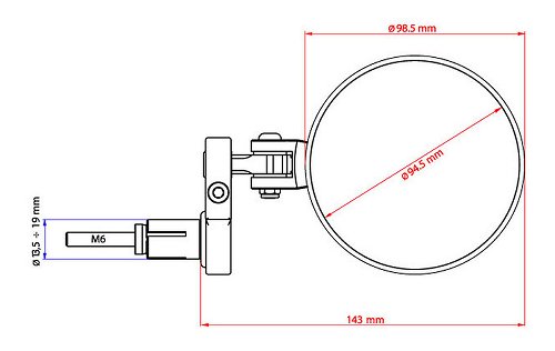 CNC Racing Lenkerendenspiegel, Rocket, Ø94,5mm, links,