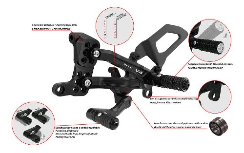 CNC Racing verstellbare Fußrastenanlage, Carbon, silber -