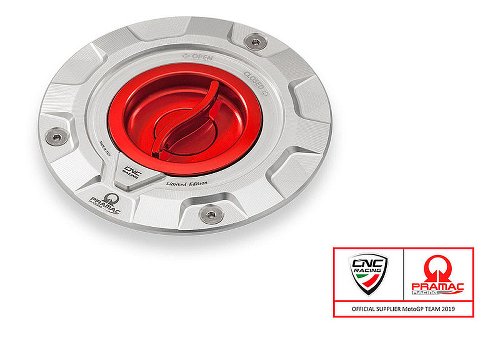 CNC Racing Tappo serbatoio carburante, PRAMAC, argento-rosso