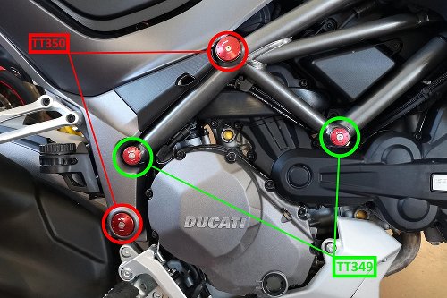 Bouchon de cadre racing CNC, gros trous, rouge - Ducati