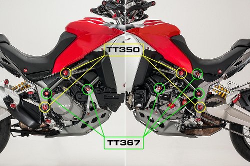Bouchon de cadre racing CNC, gros trous, rouge - Ducati