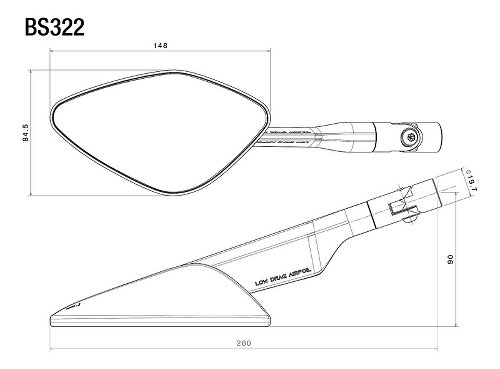 Rizoma Fairing mirror NAMIC SPORT without mount on the left,