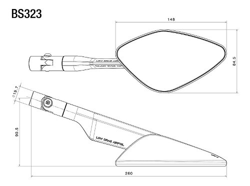 Rizoma Fairing mirror NAMIC SPORT without mounting on the