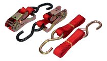 Ratchet tie downs 2 x 1.8m, red, with hooks up to 810kg