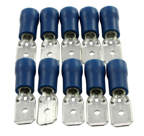 Flat pin plug 6,8mm male, blue, 10 pieces