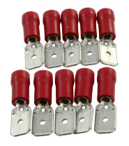 Flat pin plug 6,8mm male, red, 10 pieces