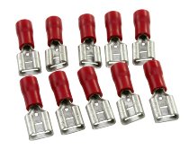 Flat pin plug 6,8mm female, red 10 pieces