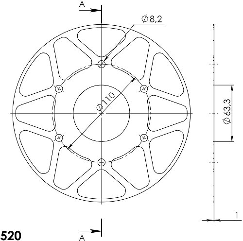 Supersprox Edge Disc 520 - 45Z (argent)