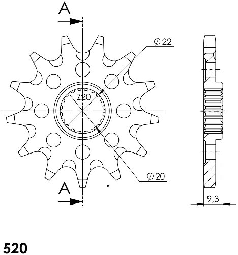 Supersprox Ritzel 520 - 12Z - feinverzahnt 20,0/22,0