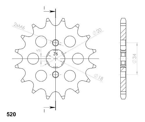 Supersprox Pinion 520 - 15Z - rough toothed 18,0/20,0