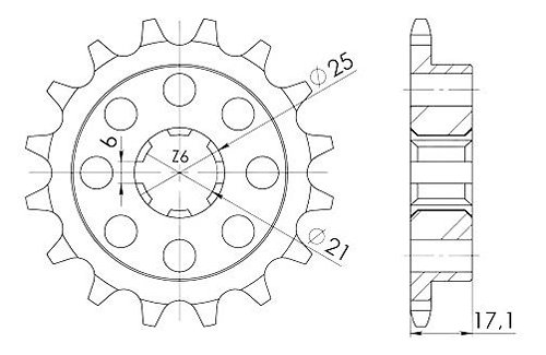 Supersprox Pinion 530 - 15Z - rough toothed 21,0/25,0