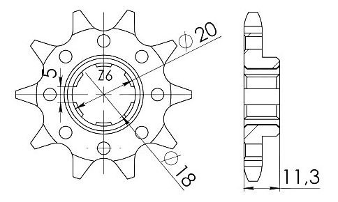 Supersprox Pinion 520 - 10Z - rough toothed 18,0/20,0