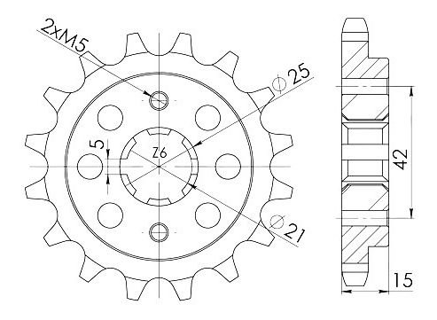 Supersprox Pinion 530 - 15Z - rough toothed 25,0/21,0