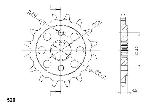 Supersprox silent Pinion 520 - 15Z - silent, gummed