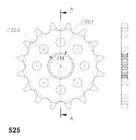 Supersprox piñón 525 - 17Z - de dientes finos 22,5/25,1