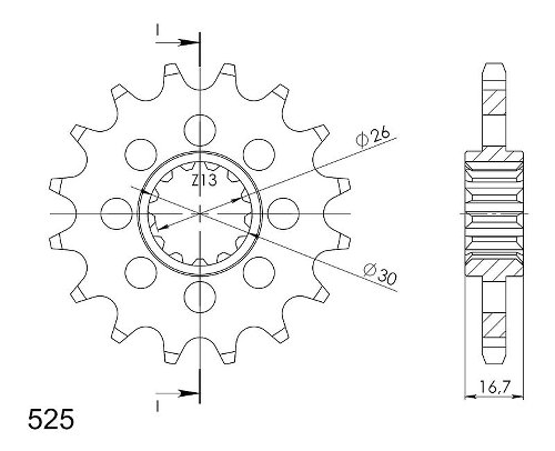 Supersprox quieto pignone 525 - 16Z - quieto, gommato