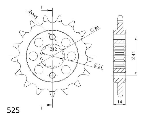 Supersprox quieto pignone 525 - 17Z - quieto, gommato