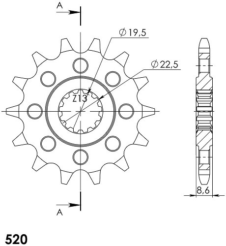 Supersprox mudo piñón 520 - 14Z - mudo, cauchutado