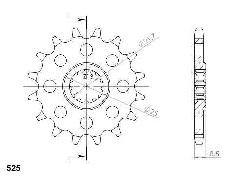 Supersprox quieto pignone 525 - 17Z - quieto, gommato