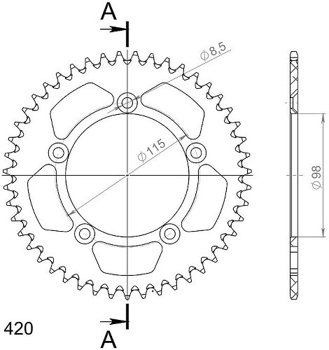 Supersprox aluminium roue d`entrainement 420 - 45Z (noir)