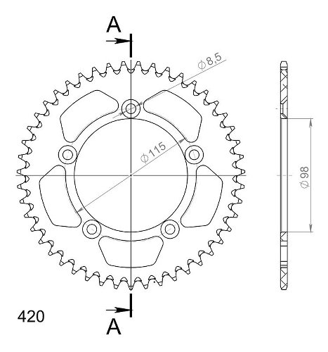 Supersprox aluminium roue d`entrainement 420 - 47Z (noir)