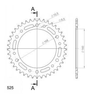 Supersprox aluminio rueda de cadena 525 - 42Z (negro)