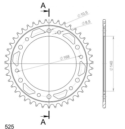 Supersprox acciaio rocchetto per catena 525 - 44Z (nero)